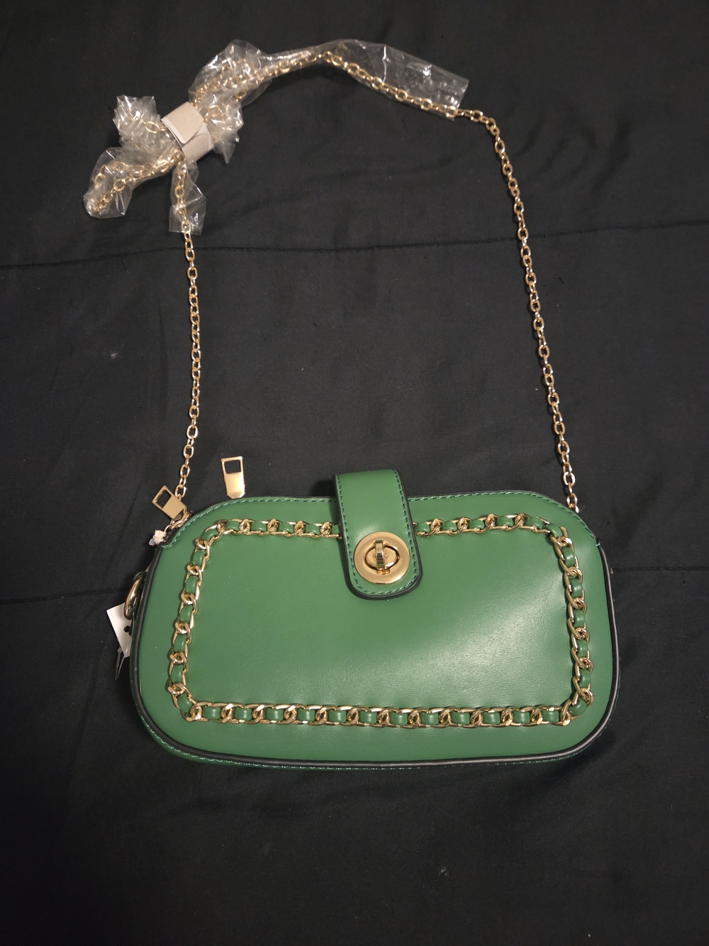Green Leather Chain-Accent Crossbody Bag